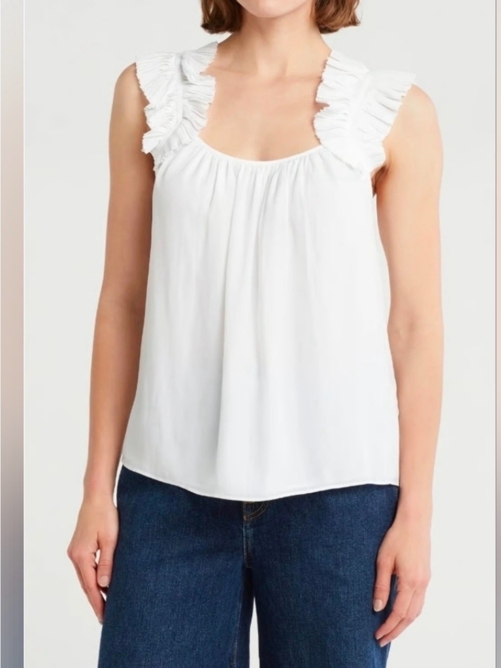 Ramy Brook Leah White Ruffle Shoulder Sleeveless Tank Top Blouse XS NEW